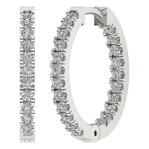 Inside Out Hoops Earrings VS1 F 0.90 Ct Natural Diamond 14K White Gold 0.75Inch - Picture 1 of 12