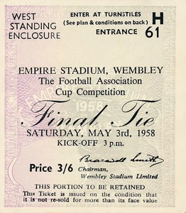 TICKET: FA CUP FINAL 1958 Bolton Wanderers v Manchester United - TOP - Bild 1 von 1