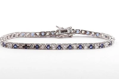 Armband 925 er Sterling Silber synth. Saphir und Kristall Länge 17cm! # - Bild 1 von 4