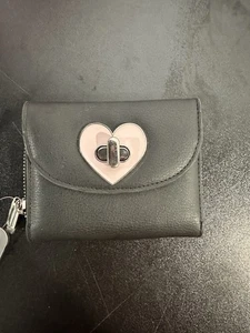 Y2K Wallet Pink Heart Black Trifold Wallet Zippered Pouch - Picture 1 of 5