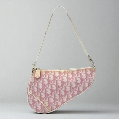 CHRISTIAN DIOR Trotter Patrón Sillín Bolso Accesorio Bolsa Lona Cuero Rosa Foto 1 de 4