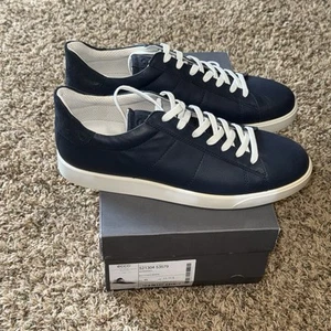 ECCO Men's Street Lite Marine Navy Blue Leather Sneakers Size 11 - 11.5 45 EU - Picture 1 of 8