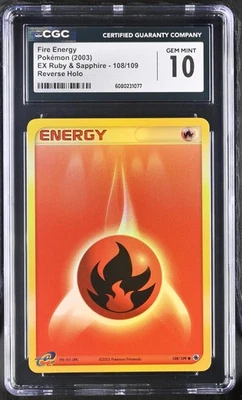 CGC 10 GEM MINT Fire Energy EX Ruby & Sapphire 108/109 Reverse Holo Pokemon Card - Image 1 of 2