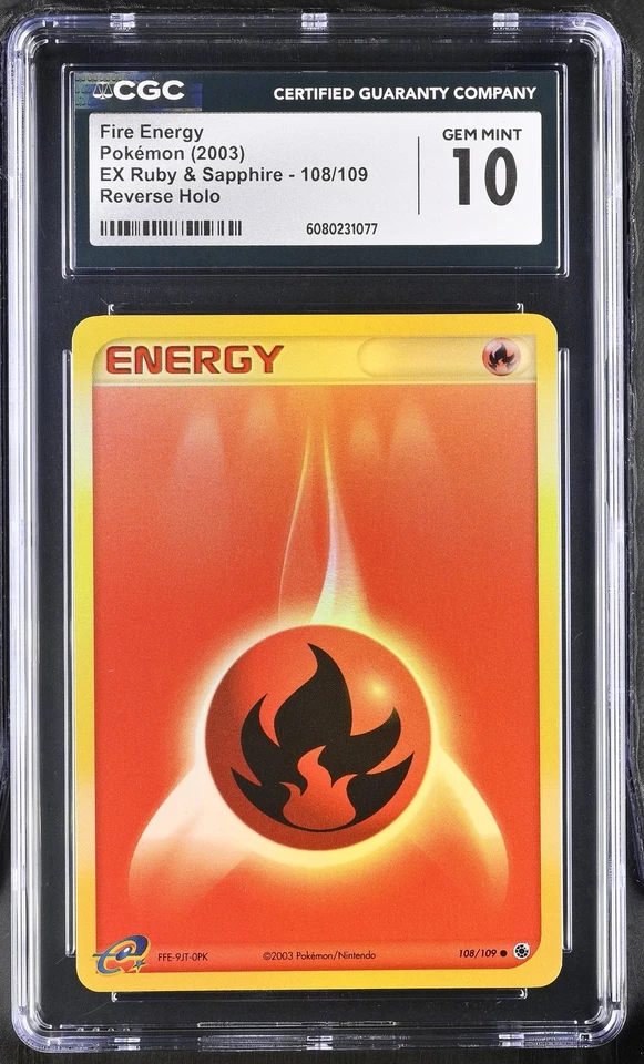 CGC 10 GEM MINT Fire Energy EX Ruby & Sapphire 108/109 Reverse Holo Pokemon Card - Image 1 of 2