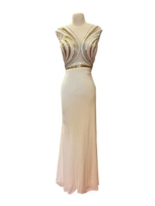 Vintage Tony BowlsTM Dress Floor Length Gown With Gold White Beading Glamorous B - Picture 1 of 11