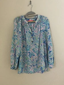 Lilly Pulitzer Multicolor Floral Long Sleeve Split Neck Silk Blouse Top Size M - Picture 1 of 10