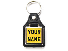PERSONALISED MOTORBIKE NUMBER PLATE KEYRING Yellow Custom Gift Square Leather