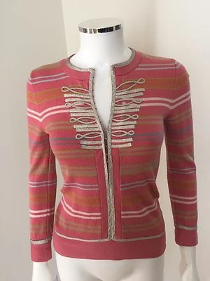 Женский свитер Marc Jacobs розовый в полоску шерсть с круглым вырезом с серебристыми деталями размер S - Изображение 1 из 4