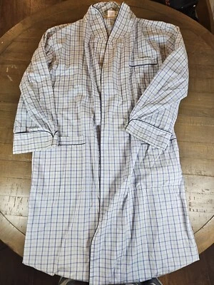 Bata de casa Brooks Brothers 346 para hombre azul claro de algodón a cuadros talla L falta cinturón Foto 1 de 4
