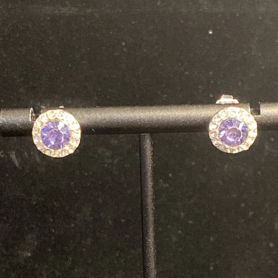Pendientes perforados de diamantes y amatista simulados morados redondos bisutería de colección Foto 1 de 4