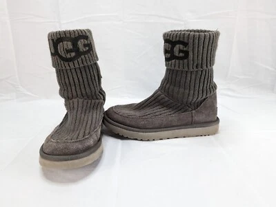 RARE UGG Classic Wool Blend Knit Boots SZ 7 Gray Spell Out 1105709 7" Shaft - Image 1 of 4
