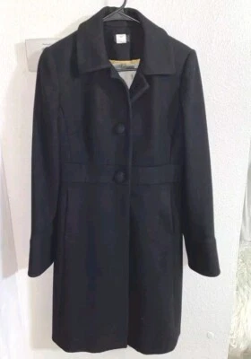 Abrigo J Crew Mujer 10 Negro Largo Medio Lana Minimalista Clásico Doble Tela Informal Foto 1 de 4