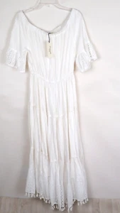 Solitaire Swim Maxi Dress Large Tiered White Eyelet CottageCore Beachy Coastal - Picture 1 of 12