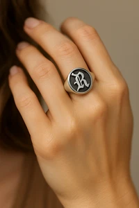 Old English Initial silver Ring – Personalized Monogram Jewelry ,Letter, logo - Picture 1 of 5