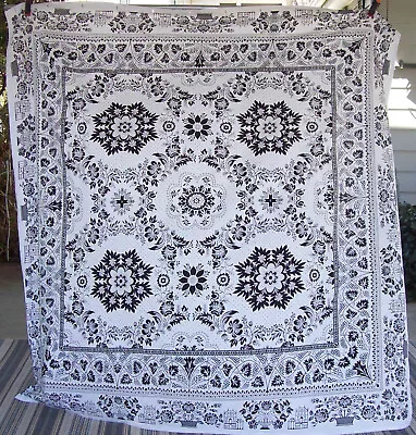 M. Style Floral Stencil Print Shower Curtain~Black+White~68x72~100% Cotton - Image 1 of 4