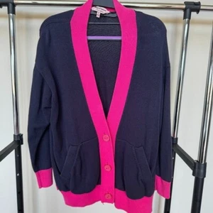 Cardigan Juicy Couture blu navy e rosa Preppy XL - Foto 1 di 9