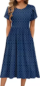 Women'S Summer Short Sleeve A-Line Midi Dresses Casual Floral T-Shirt Dress Flow - Picture 1 of 13