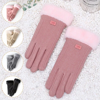 Women Ladies Winter Gloves Touch Screen Fleece Suede Warm Soft Fur Lined Thermal - Image 1 of 4