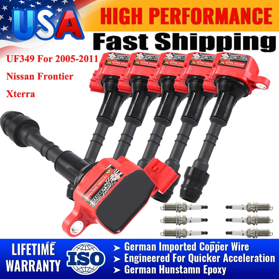 6 Pack Ignition Coil & Platinum Spark Plug For 2005-2011 Nissan Frontier Xterra - Image 1 of 4