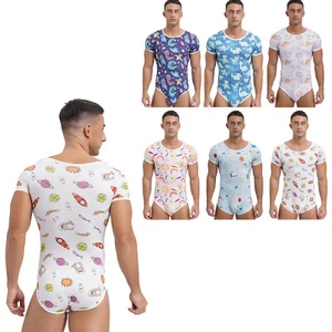 Mens Bodysuit One Piece Jumpsuit Pajama Rompers Diaper Nightwear Print Sissy - Picture 1 of 66