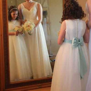 David's Bridal, white, sleeveless, long, flower girl dress - Picture 1 of 8