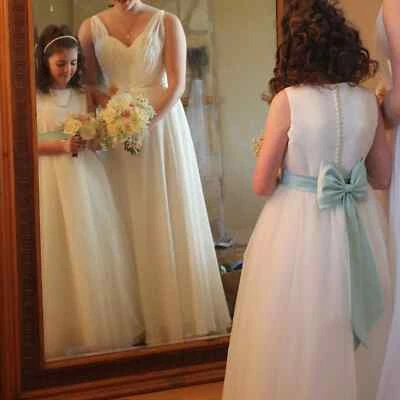 David's Bridal, white, sleeveless, long, flower girl dress - Image 1 of 4