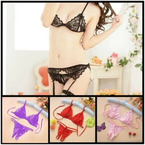 2pcs Sexy Damen Spitze Tanga Bh Babydoll Satz G-String Slip Dessous Unterwäsch > - Picture 1 of 15