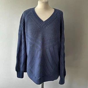 Marks & Spencer Denim Blue Chunky Knit Cotton Rich Jumper Sweater Size L 16 18 - Picture 1 of 7