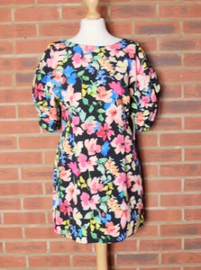 Zara Floral Ruched Puff Sleeve Dress Size Large Mex 30 BNWT - Picture 1 of 12