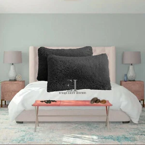 Par de fundas de almohada suaves de piel esponjosa de lujo abrazos y abrazos de peluche solamente - carbón vegetal - Imagen 1 de 1