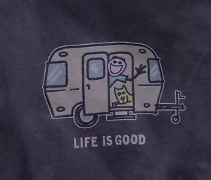 Life is Good Women's Classic Fit Tee Size M Blue Trailer Jake & Rocket - Picture 1 of 2