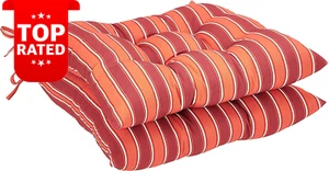 Tufted Outdoor Square Seat Cushions Pack of 2 Red Stripe Patio Furniture - Picture 1 of 12