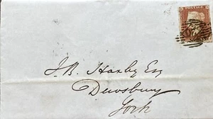GB QV 1848 ENVOLTURA PENIQUE ROJO IMPERF '?J' LONDRES A DEWSBURY, YORK 03 DE AGOSTO DE 1848. - Imagen 1 de 2