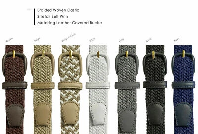 7001 Women's Leather Covered Buckle Woven Elastic Stretch Belt, 1-1/4" Wide - Image 1 of 3