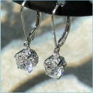 3Ct Lab Created Diamond Solitaire Drop & Dangle Earrings 14K White Gold Finish - Picture 1 of 4