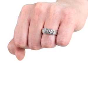 Alianza de boda para hombre oro blanco de 14 quilates 0,50 quilates corte redondo diamante creado en laboratorio - Imagen 1 de 10