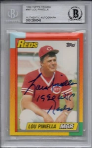 Lou Piniella Reds 1990 Topps Traded WS Champs Autographed Signed Card Beckett - Picture 1 of 1