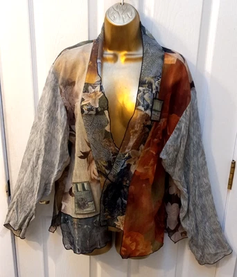 Cárdigan Lee Andersen Boho Patchwork Arte para Usar Frente Abierto Floral Arrugado Talla L Foto 1 de 4