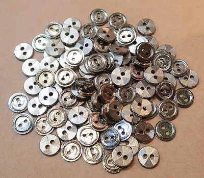 100 VINTAGE SILVER METAL BUTTONS 11mm UNUSED - Image 1 of 3