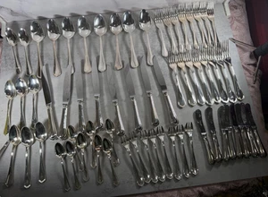 VTG CHRISTOFLE SPATOURS 64 PIECE LOT: X8 8 PIECE PLACE SETTINGS SILVER FLATWARE - Picture 1 of 10