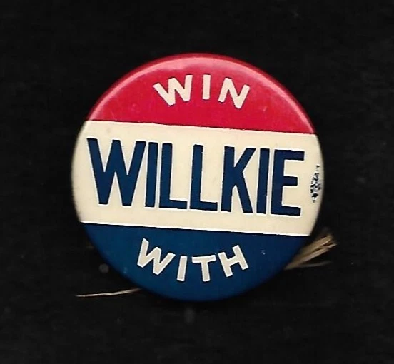 Pin original WENDELL WILLKIE 1 5/8 pulgadas celuloide 1940 GOP Foto 1 de 1