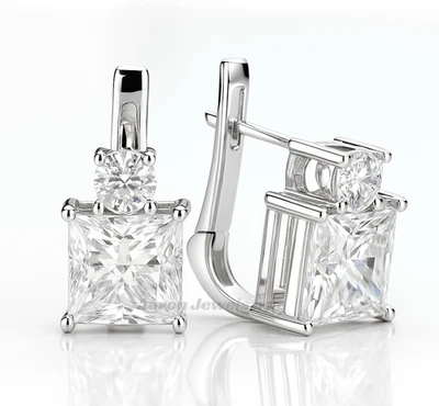 IGI Certified 4.50Ct Princess Lab Grown Diamond Huggie Earrings | 14K White Gold - Image 1 of 4