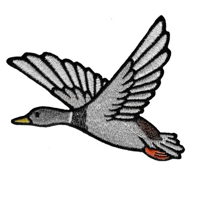 Flying Mallard Duck Waterfowl Bird Embroidery Patch Iron On Sew On Size 3x2" - Image 1 of 4
