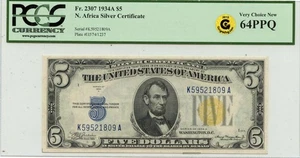 1934A $5 Silver Certificate North Africa WWII FR#2307 PCGS CU64 PPQ GCC Gold - Picture 1 of 2