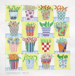 Penny MacLeod Different Pots Planters Handpainted Needlepoint Canvas 13 ct - Picture 1 of 1