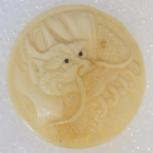 Antique Hand Carved Dragon Button Signed 1880 Tested - Picture 1 of 6