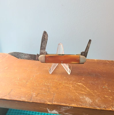 复古 Camillus 3 刀片惠特勒刀。 奶油奶油骨 — 第 1/4 张图片