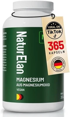 NATURELAN Magnesium Hochdosiert Kapseln - 365 Kapseln(1 Jahr), 664mg davon 400mg, Vegan