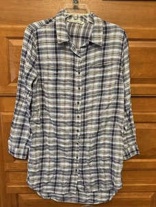 Hippie Laundry Sz Med Button-down Shirt Tunic top blue Plaid L/S 301 - Picture 1 of 4