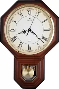 Traditional Schoolhouse Pendulum Wall Clock Chimes Hourly with Westminster Me... - Picture 1 of 6